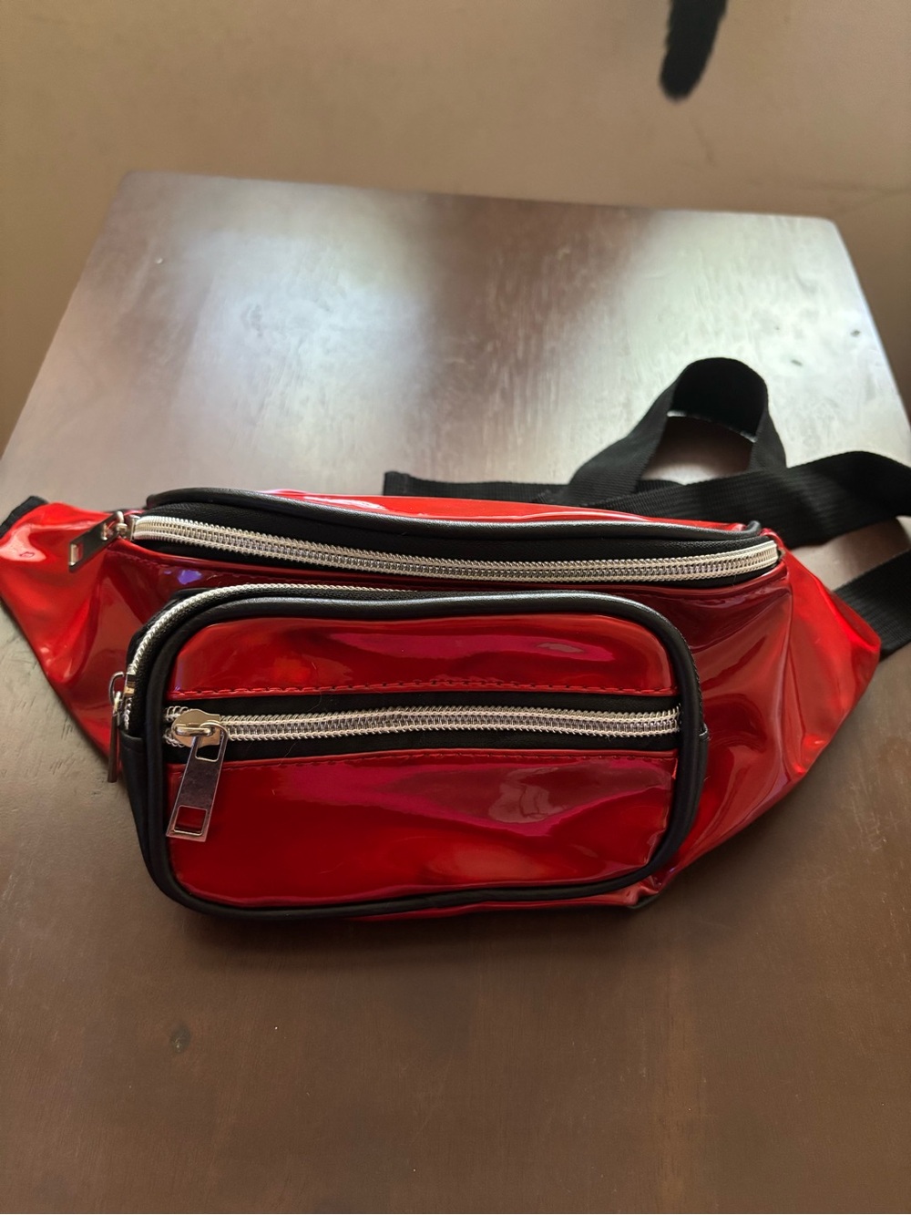 Red Glimmer Fanny Pack Belt Bag 4 Pockets | Adjustable Crossbody Waist Bag